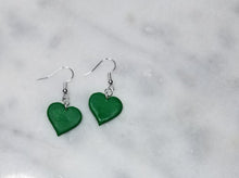 Load image into Gallery viewer, Green Heart Dangle Handmade Earrings
