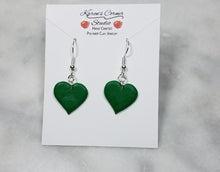 Load image into Gallery viewer, Green Heart Dangle Earrings

