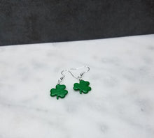 Load image into Gallery viewer, Green Shamrock Dangle Earrings
