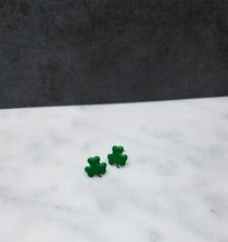 Load image into Gallery viewer, S Green Shamrock Post Handmade Earrings
