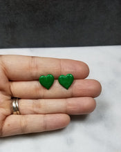 Load image into Gallery viewer, S Green Heart Post Handmade Earrings
