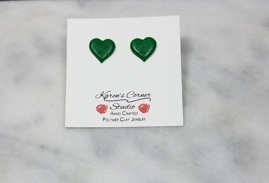 S Green Heart Post Handmade Earrings