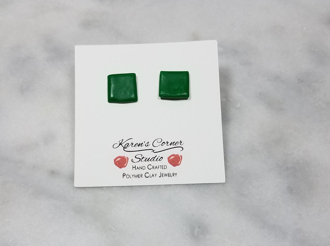 Small Green Square Post Earrings