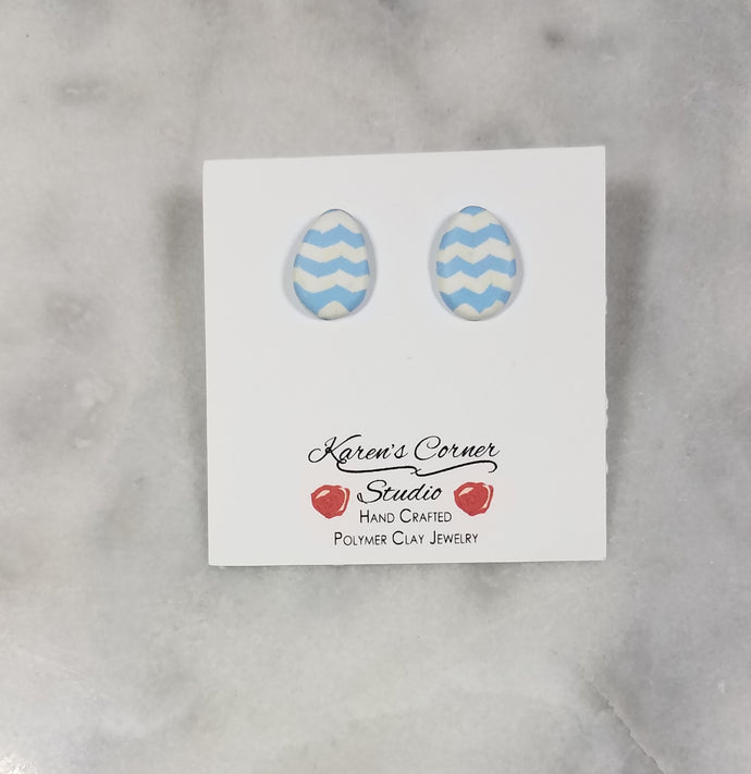 Chevron Egg Shaped Post Handmade Earrings