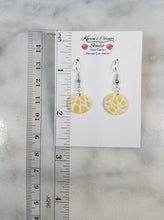 Load image into Gallery viewer, Circle White &amp; Gold Floral Petal Dangle Earrings
