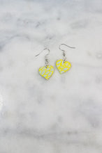 Load image into Gallery viewer, Heart Yellow &amp; Blue Dangle Handmade Earrings
