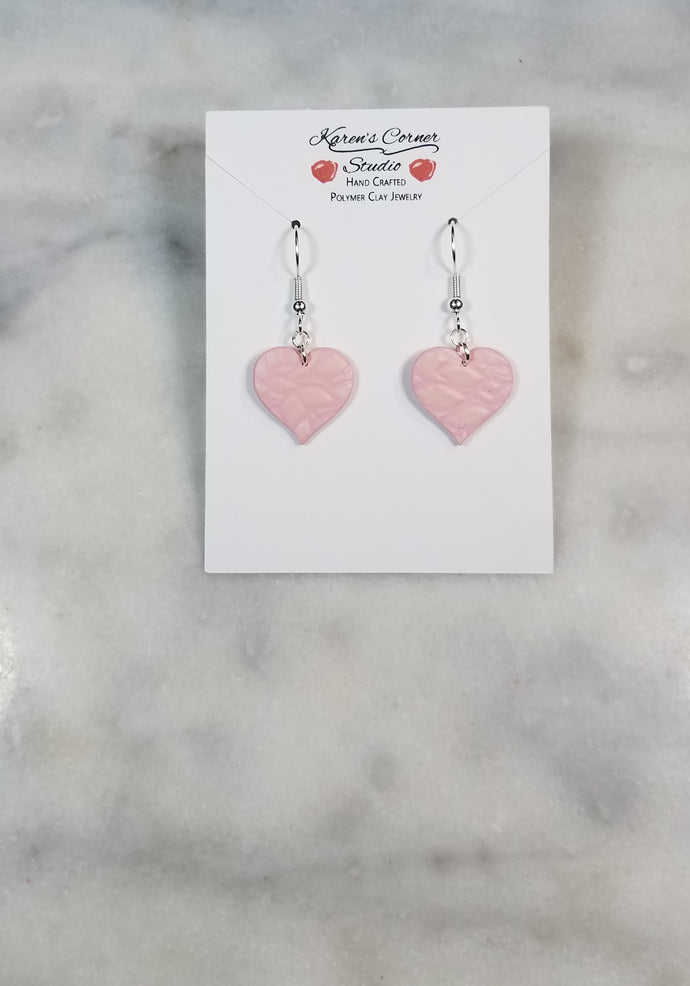 Heart Pink & White Dangle Handmade Earrings