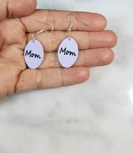Load image into Gallery viewer, Lavender Oval &quot;Mom&quot; Dangle Earrings
