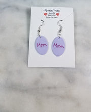 Load image into Gallery viewer, Lavender Oval &quot;Mom&quot; Dangle Earrings
