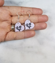 Load image into Gallery viewer, Lavender Heart &quot;Mom&quot; with Rose Dangle Handmade Earrings
