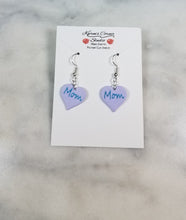 Load image into Gallery viewer, Lavender Heart &quot;Mom&quot; Dangle Handmade Earrings
