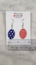 Load image into Gallery viewer, Oval Shaped Red, White &amp; Blue Dangle Handmade Earrings

