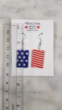 Load image into Gallery viewer, Rectangle Shaped Red, White &amp; Blue Dangle Earrings

