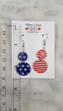 Load image into Gallery viewer, Double Circle Shaped Red, White &amp; Blue Dangle Earrings
