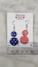 Load image into Gallery viewer, Double Circle Shaped Red, White &amp; Blue Dangle Earrings
