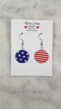 Load image into Gallery viewer, Circle Shaped Red, White &amp; Blue Dangle Earrings
