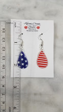 Load image into Gallery viewer, Teardrop Shaped Red, White &amp; Blue Dangle Handmade Earrings
