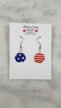 Load image into Gallery viewer, Small Hexagon Shaped Red, White &amp; Blue Dangle Earrings
