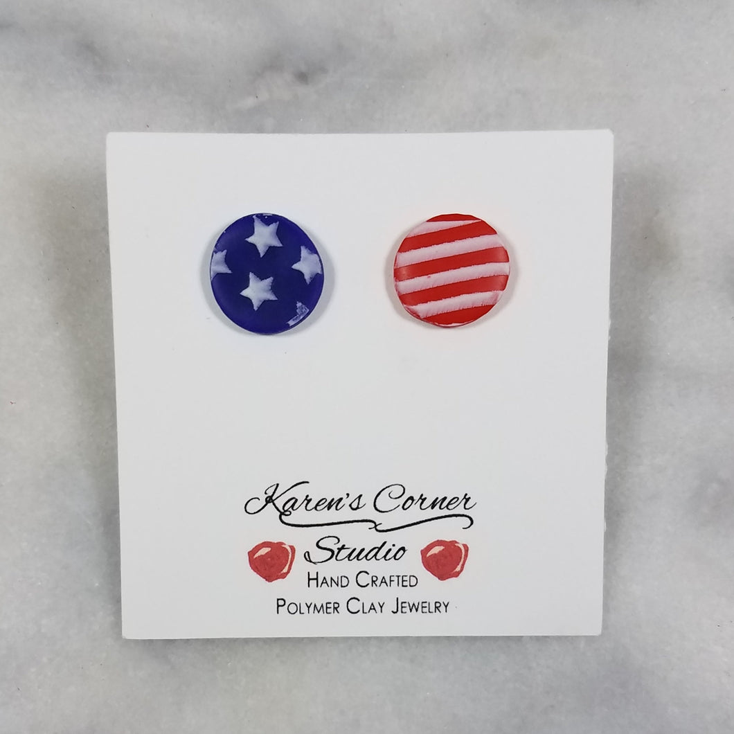 Small Circle Shaped Red, White & Blue Post/Stud Earrings