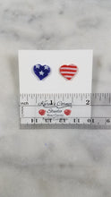 Load image into Gallery viewer, Small Heart Shaped Red, White &amp; Blue Post/Stud Earrings
