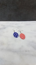 Load image into Gallery viewer, Oval Shaped Red, White &amp; Blue Dangle Earrings

