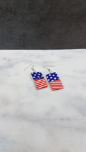 Load image into Gallery viewer, Double Square Shaped Red, White &amp; Blue Dangle Earrings
