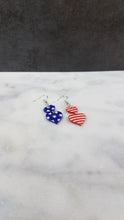 Load image into Gallery viewer, Double Heart Shaped Red, White &amp; Blue Dangle Handmade Earrings
