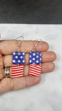 Load image into Gallery viewer, Double Square Shaped Red, White &amp; Blue Dangle Earrings
