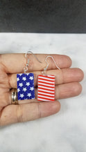 Load image into Gallery viewer, Rectangle Shaped Red, White &amp; Blue Dangle Earrings
