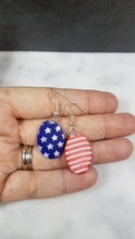 Load image into Gallery viewer, Oval Shaped Red, White &amp; Blue Dangle Earrings
