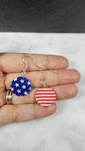 Load image into Gallery viewer, Circle Shaped Red, White &amp; Blue Dangle Earrings
