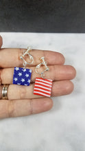 Load image into Gallery viewer, Square Shaped Red, White &amp; Blue Dangle Earrings

