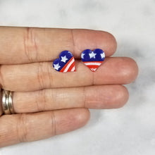 Load image into Gallery viewer, Small Heart Shaped Stars and Stripes Post/Stud Earrings
