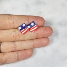 Load image into Gallery viewer, Small Square Shaped Stars and Stripes Post/Stud Earrings
