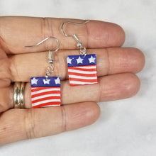 Load image into Gallery viewer, Square Stars and Stripes Dangle Earrings
