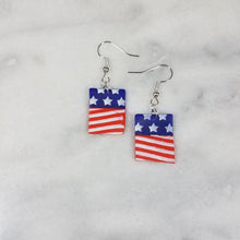 Load image into Gallery viewer, Rectangle Stars and Stripes Dangle Earrings
