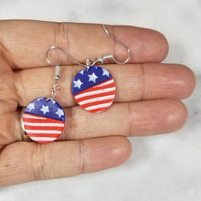 Load image into Gallery viewer, Circle Stars and Stripes Dangle Handmade Earrings
