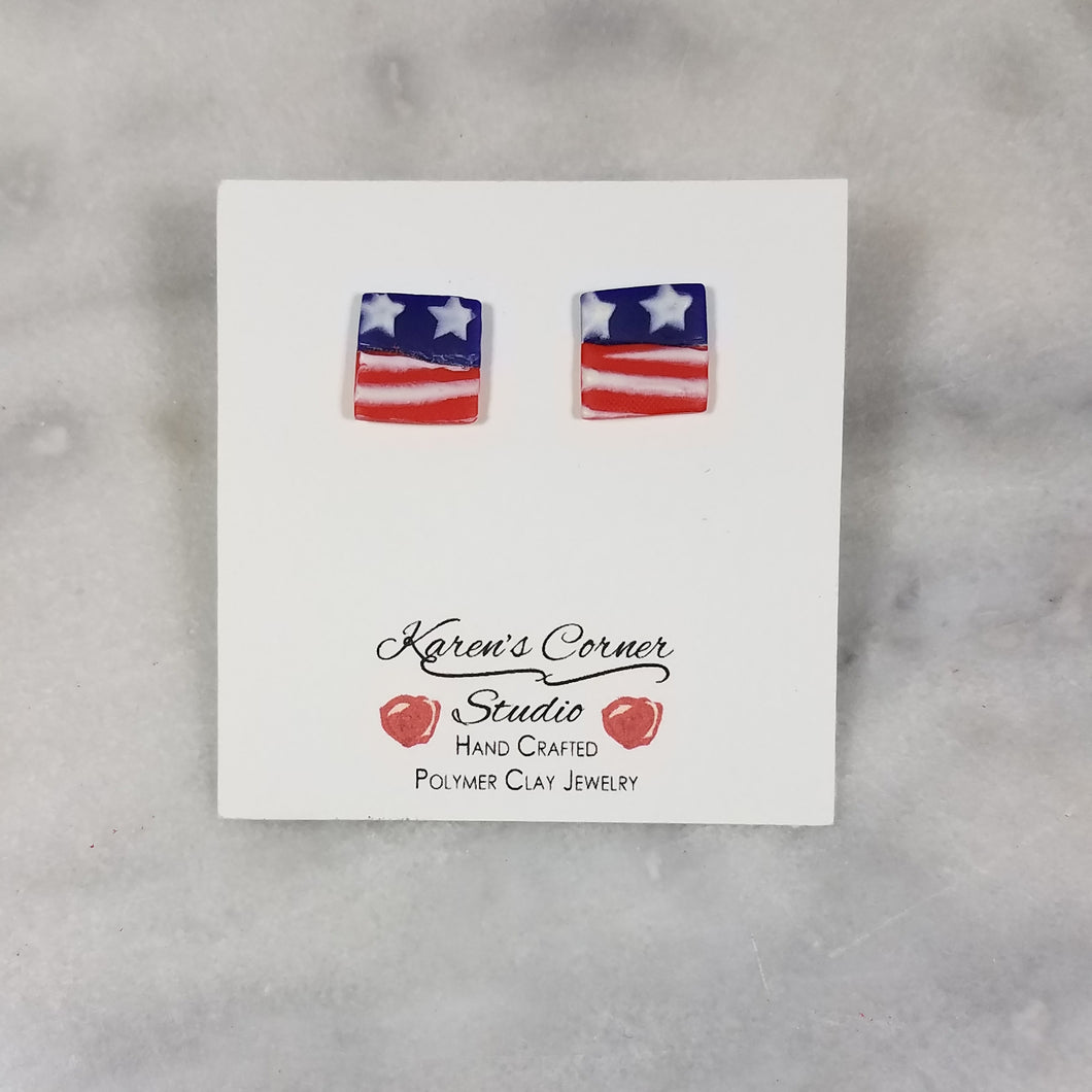 Small Square Shaped Stars and Stripes Post/Stud Earrings