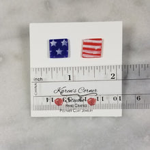 Load image into Gallery viewer, S Square Shaped Red, White &amp; Blue Post Handmade Earrings
