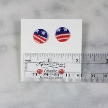Load image into Gallery viewer, S Circle Shaped Stars and Stripes Post Handmade Earrings
