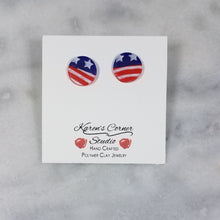 Load image into Gallery viewer, S Circle Shaped Stars and Stripes Post Handmade Earrings
