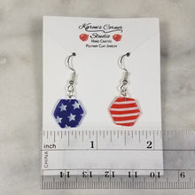 Load image into Gallery viewer, Small Hexagon Shaped Red, White &amp; Blue Dangle Earrings
