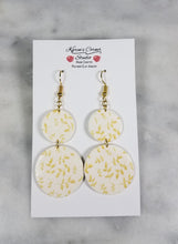 Load image into Gallery viewer, Large White Double Circle Gold Leaf Dangle Earrings
