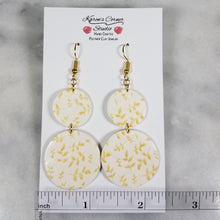 Load image into Gallery viewer, Large White Double Circle Gold Leaf Dangle Earrings
