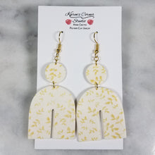 Load image into Gallery viewer, Large White Arch Gold Leaf Dangle Earrings
