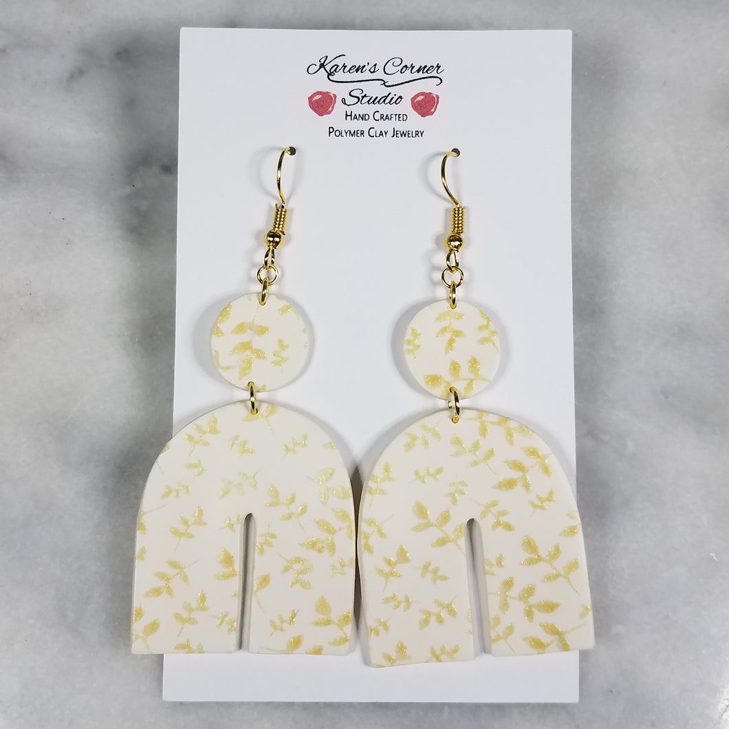 Large White Arch Gold Leaf Dangle Earrings