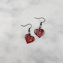 Load image into Gallery viewer, Rose Gold/Copper/Burgundy Heart Dangle Earrings
