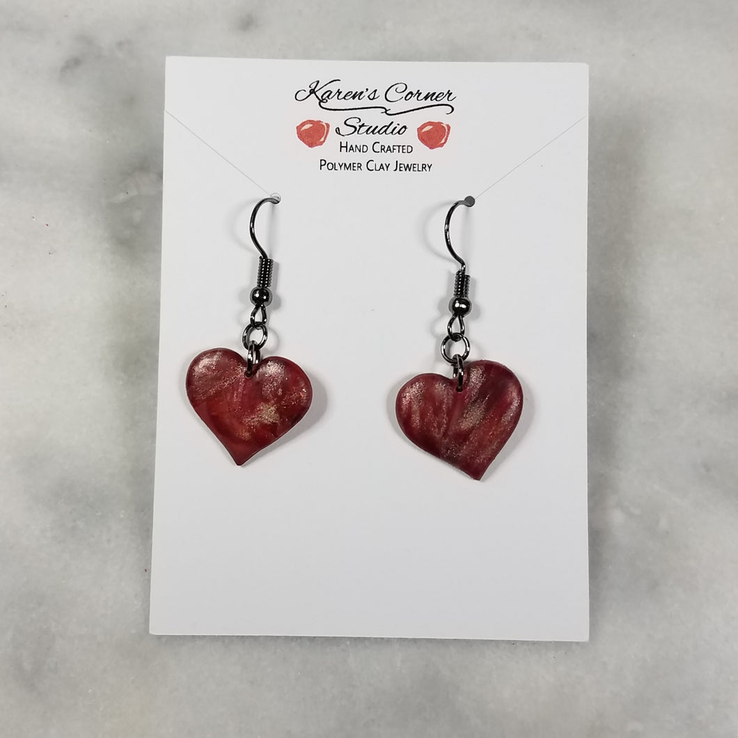 Rose Gold/Copper/Burgundy Heart Dangle Earrings