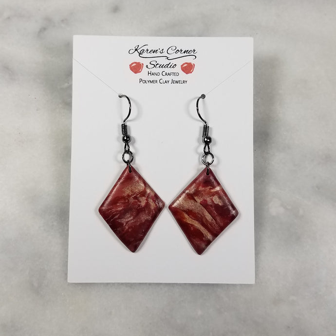Rose Gold/Copper/Burgundy Diamond Dangle Handmade Earrings