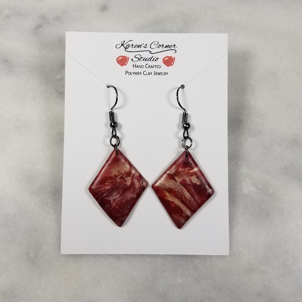 Rose Gold/Copper/Burgundy Diamond Dangle Earrings